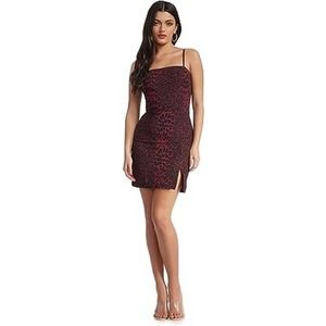 NWT Dress the Population Leopard Kallan Mini Dress Women's Size M Burgundy Chic
